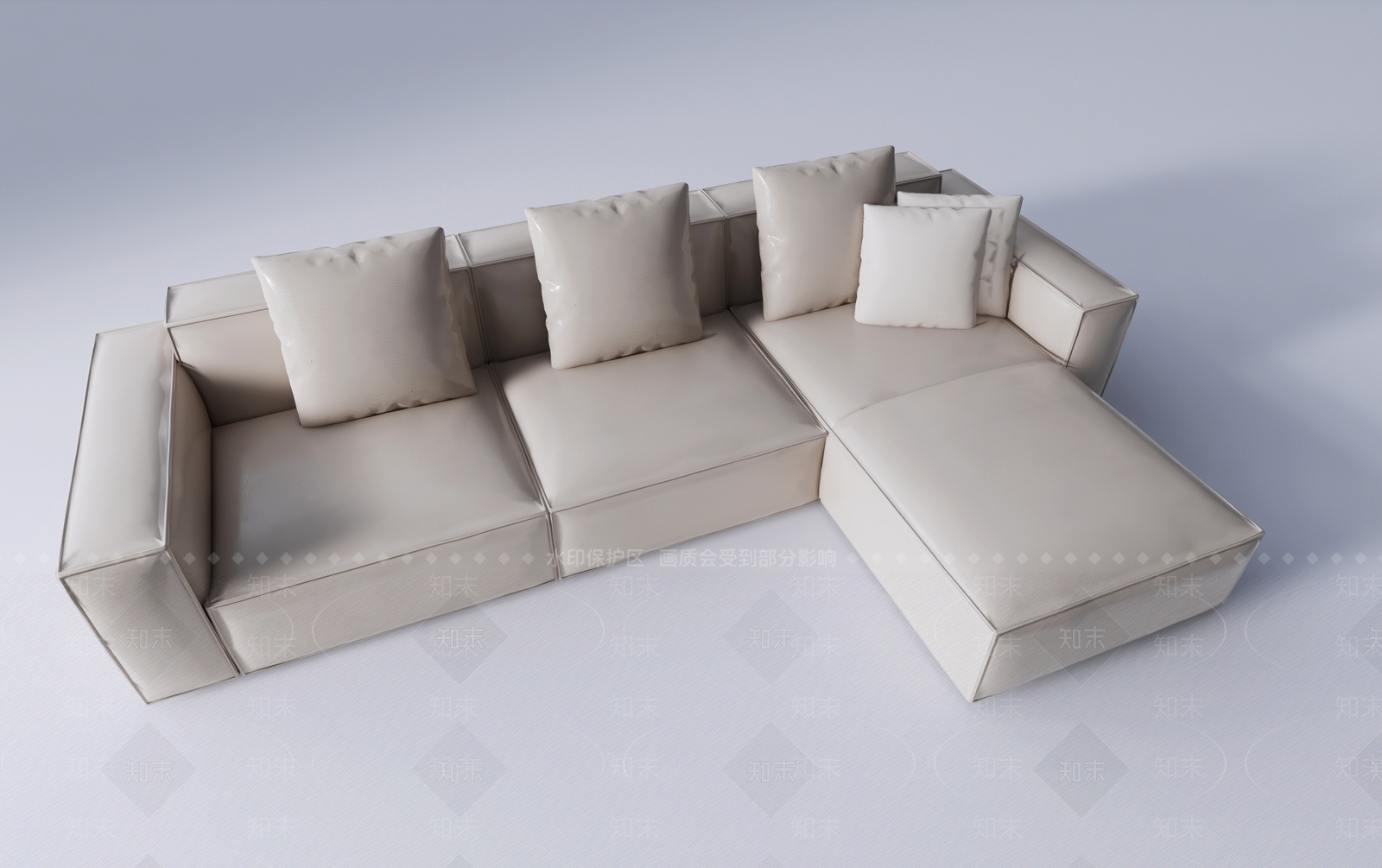 现代极简米色皮质L型转角沙发SU模型下载【ID:1142322556】