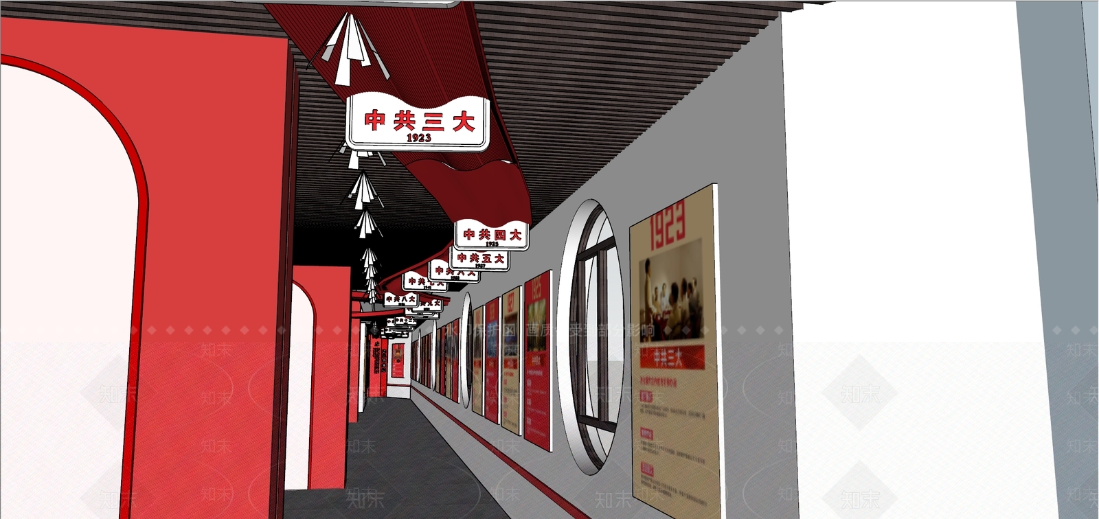 现代党建展厅SU模型下载【ID:1142331146】
