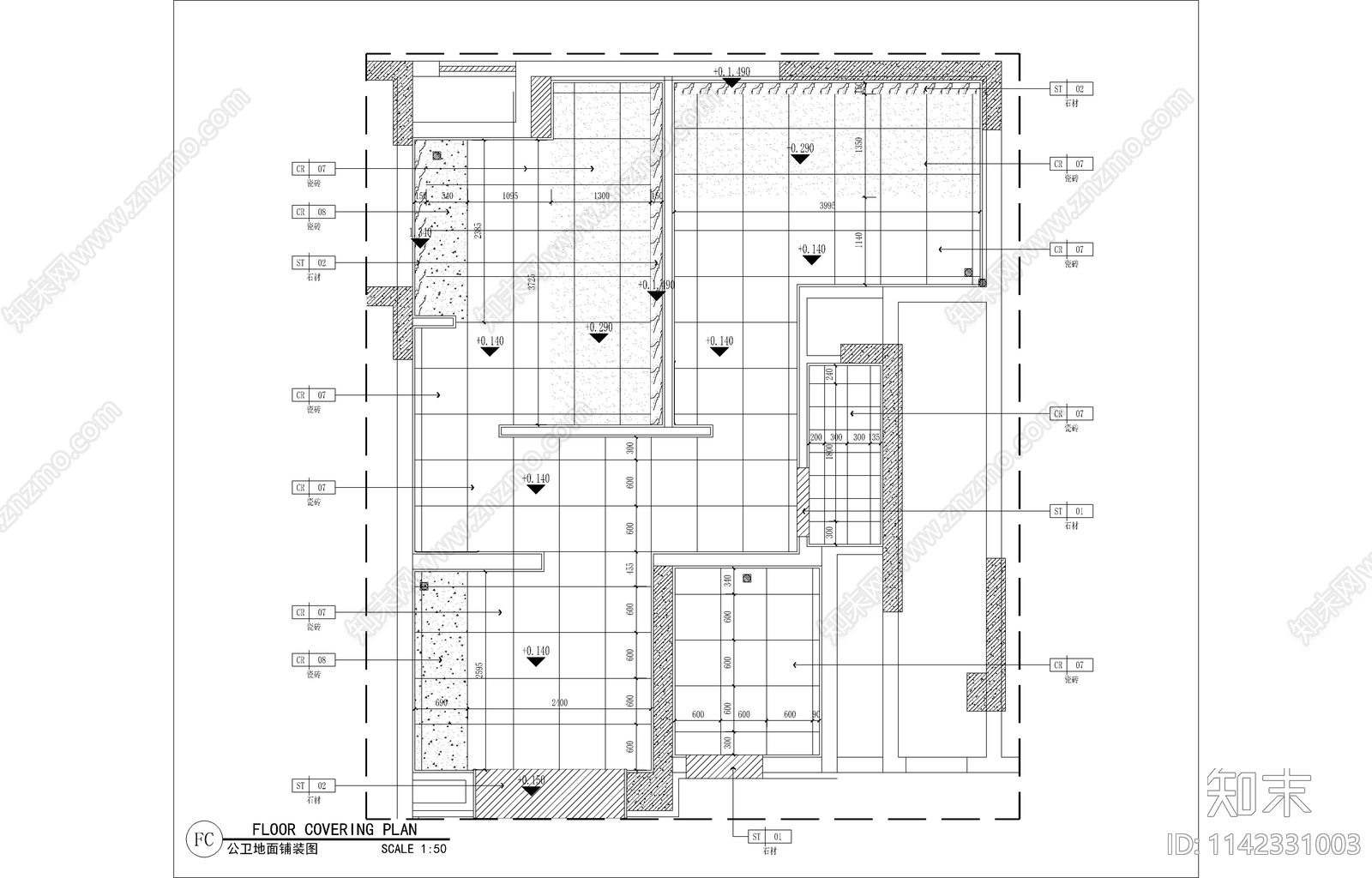 公共卫生间cad施工图下载【ID:1142331003】