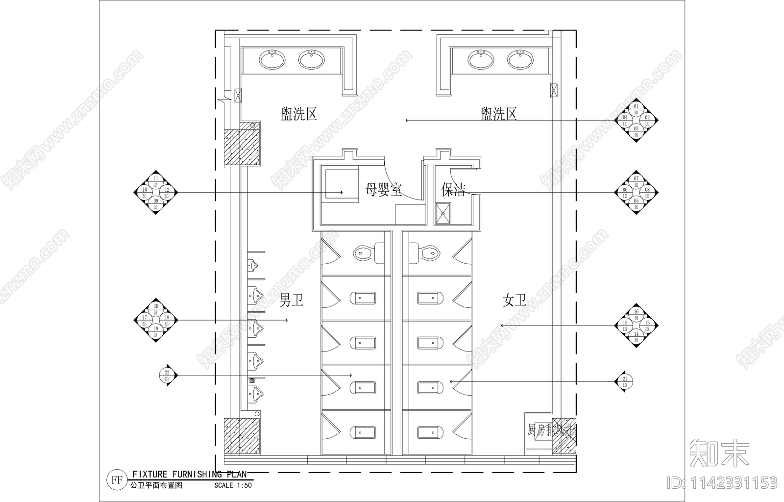 公共卫生间施工图下载【ID:1142331153】