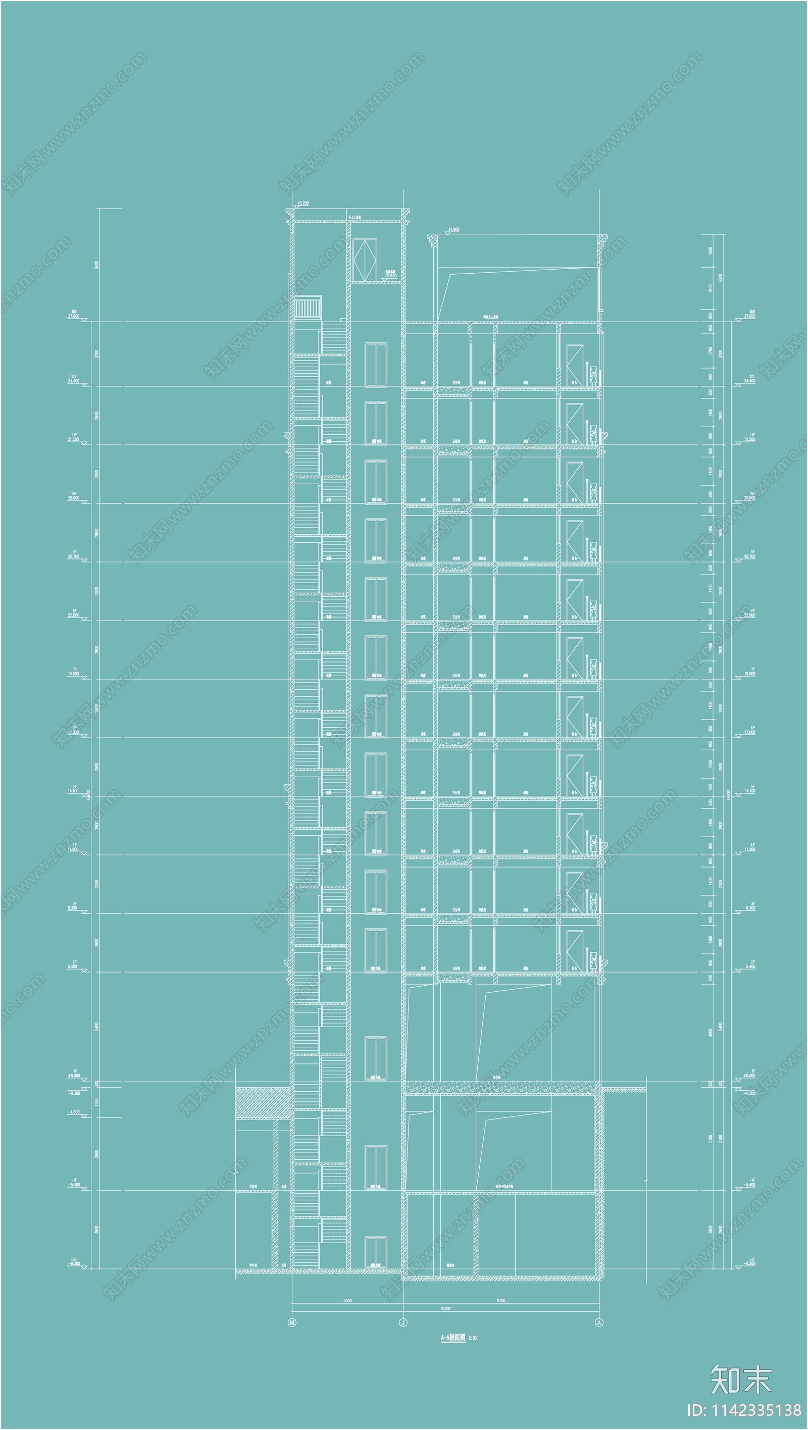 高层公寓建筑cad施工图下载【ID:1142335138】