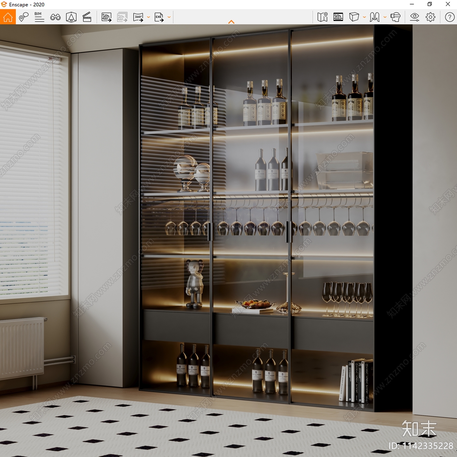 现代酒柜SU模型下载【ID:1142335228】