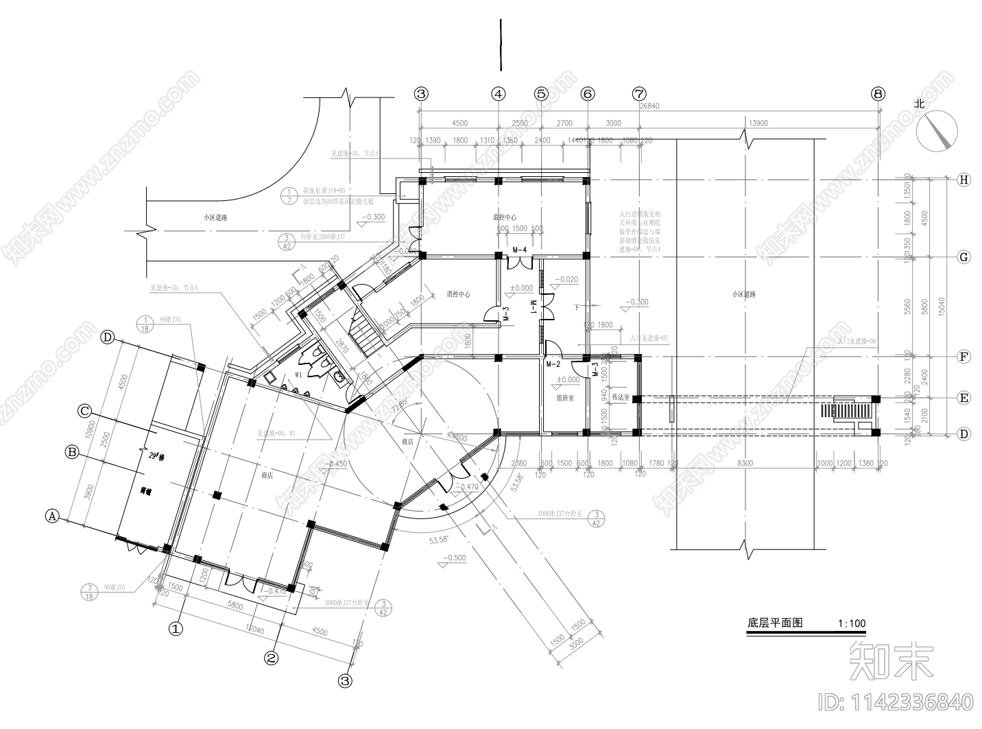 商业销售楼建筑cad施工图下载【ID:1142336840】