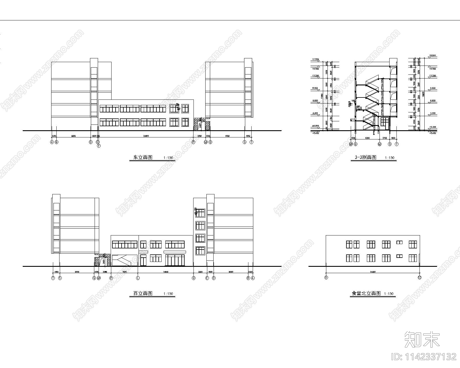 学校食堂建筑cad施工图下载【ID:1142337132】