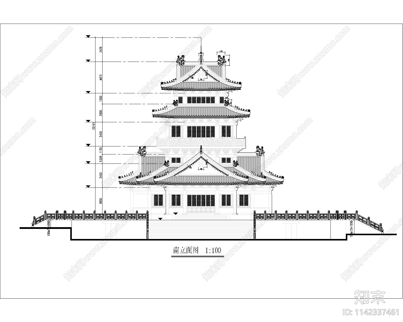 古建筑望海楼cad施工图下载【ID:1142337461】