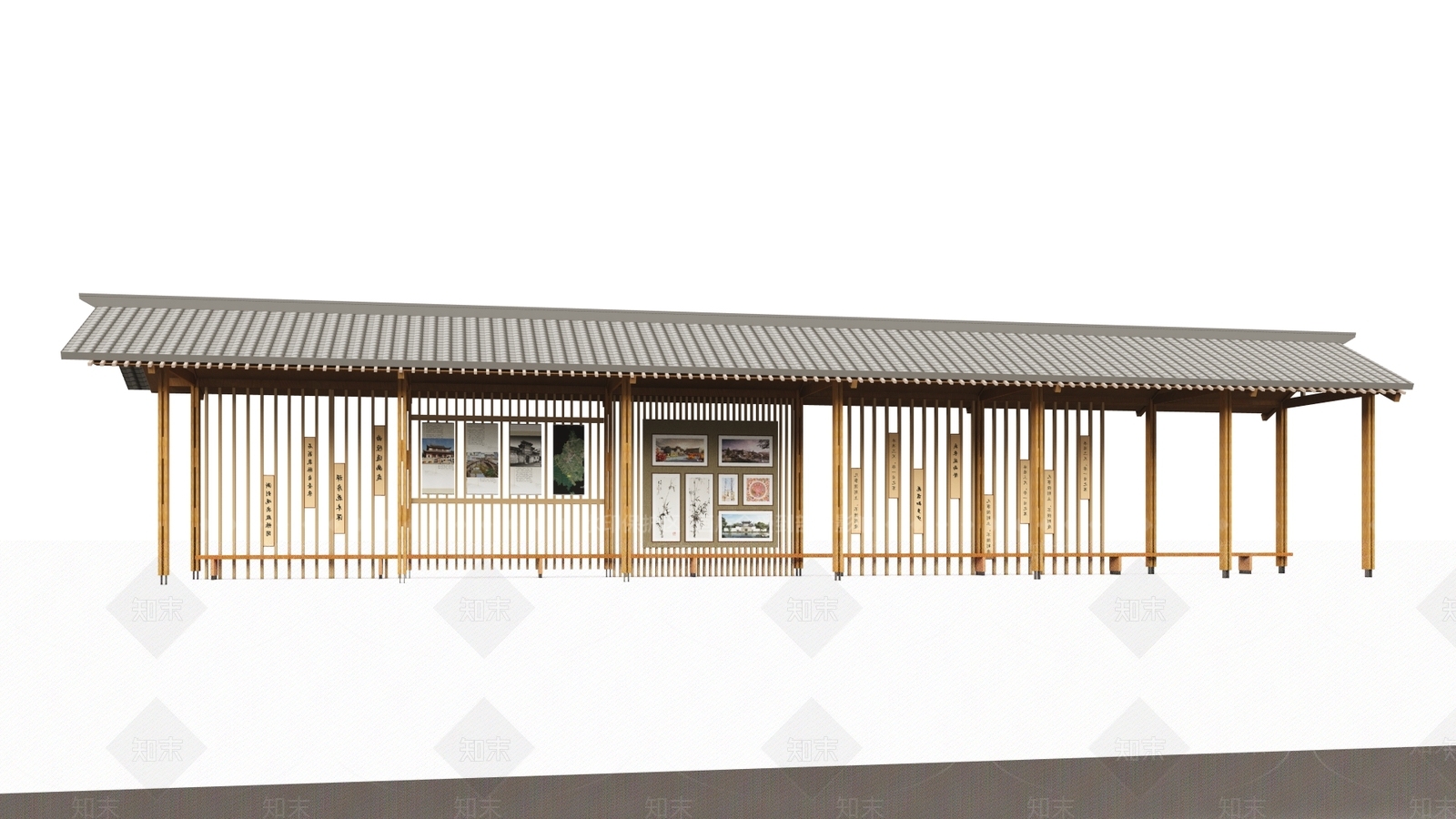 新中式廊架SU模型下载【ID:1142340972】