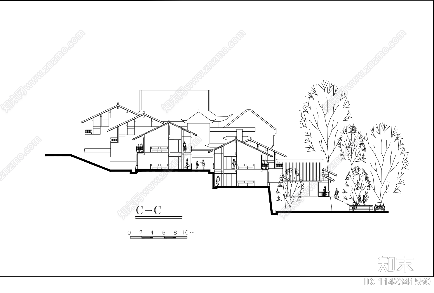 度假村建筑cad施工图下载【ID:1142341550】