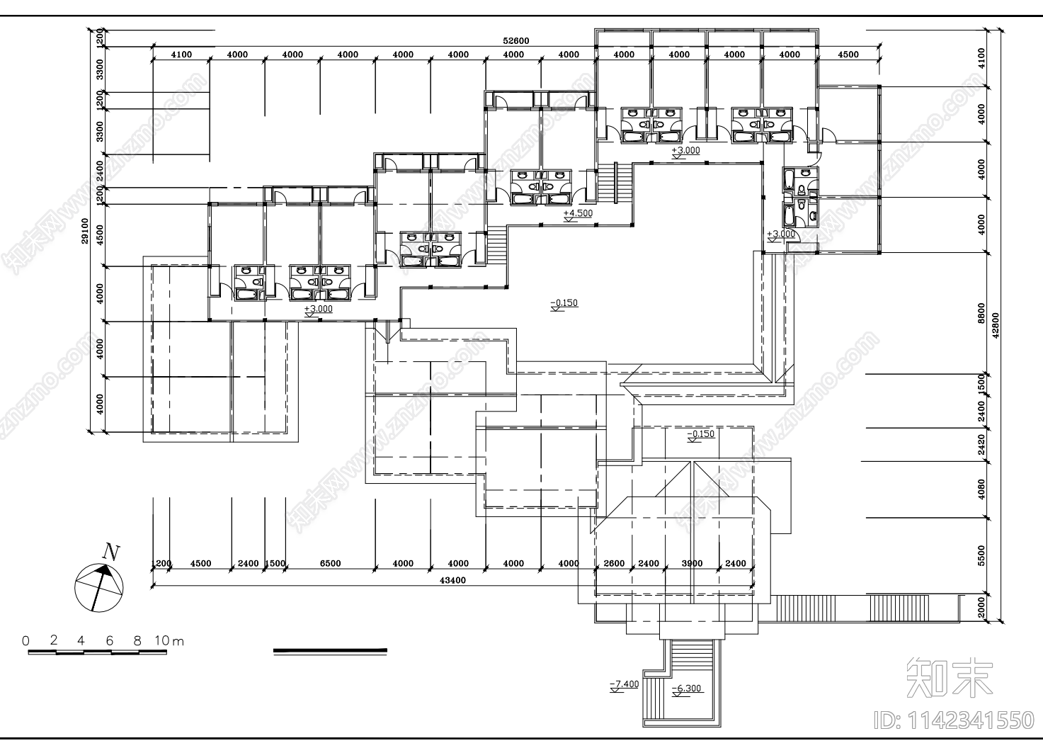 度假村建筑cad施工图下载【ID:1142341550】