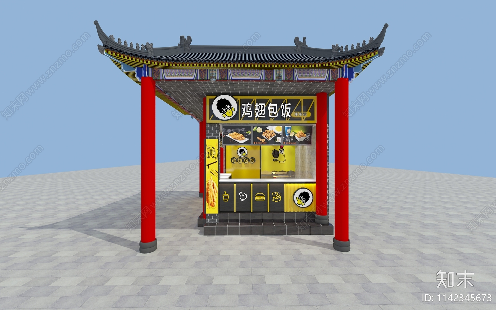 步行街炸鸡小店3D模型下载【ID:1142345673】