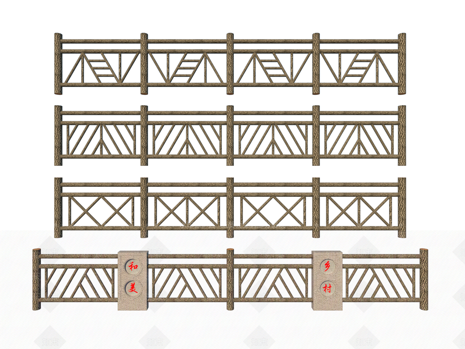 中式仿木栏杆SU模型下载【ID:1142347003】