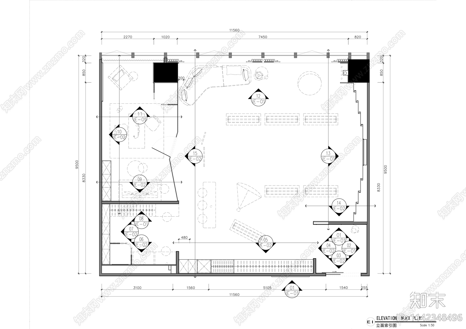 服装工作室室内装修cad施工图下载【ID:1142348496】