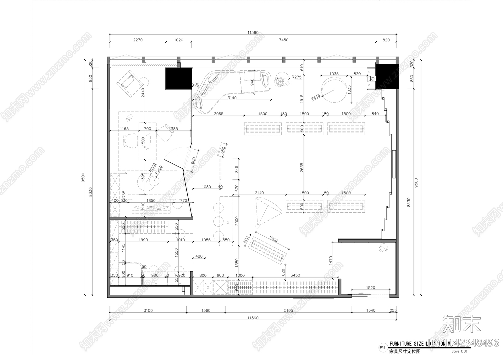 服装工作室室内装修cad施工图下载【ID:1142348496】