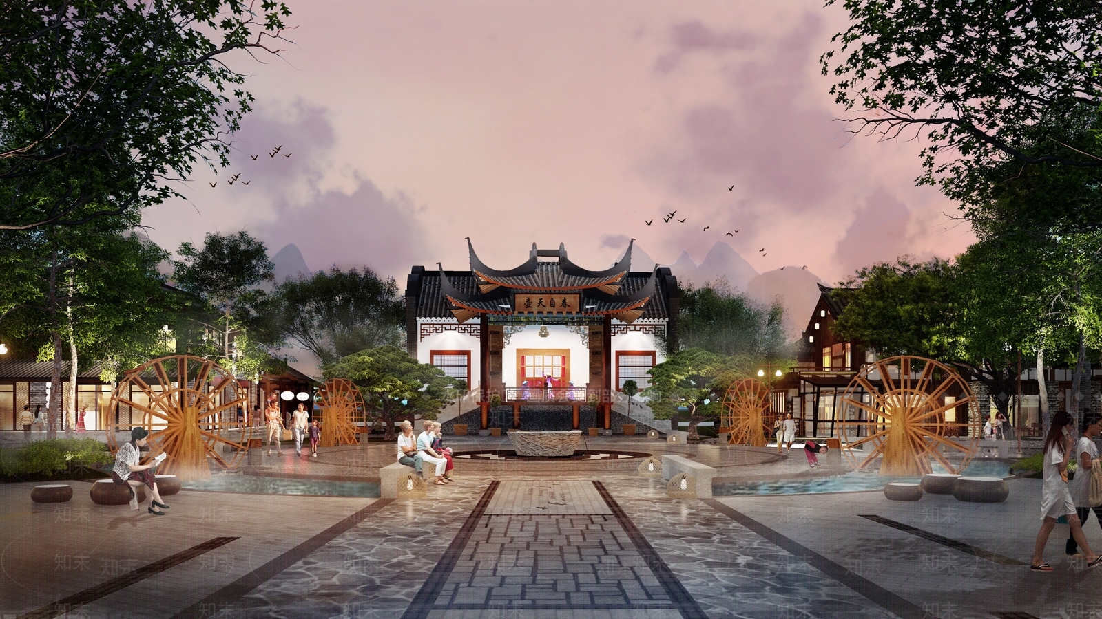 新中式度假村SU模型下载【ID:1142348447】