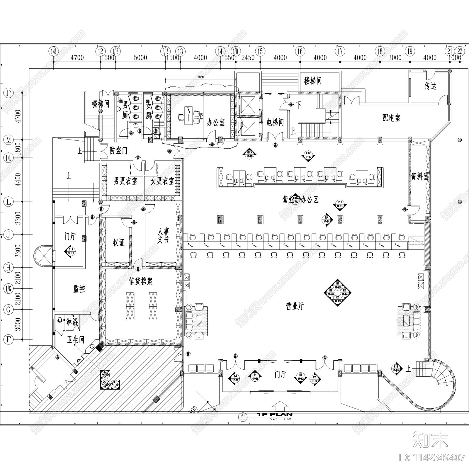 昆山工商银行办公综合楼室内装饰cad施工图下载【ID:1142349407】