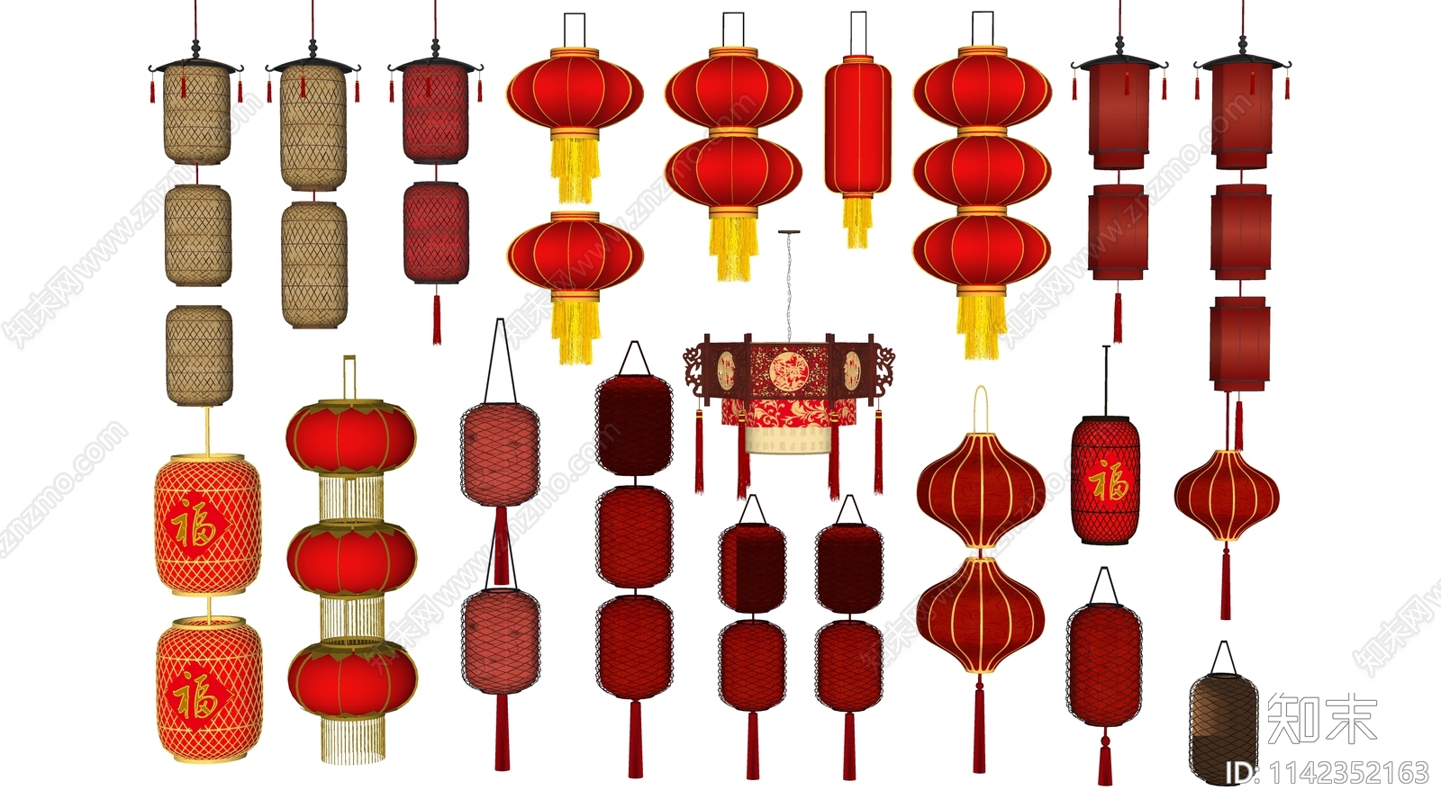 新中式灯笼SU模型下载【ID:1142352163】_知末su模型网