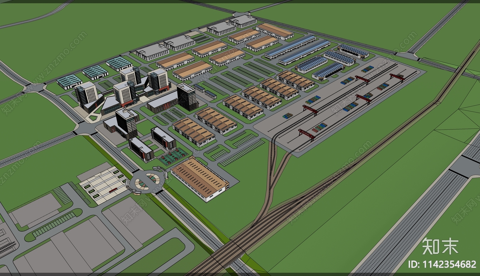 现代物流园区厂房SU模型下载【ID:1142354682】
