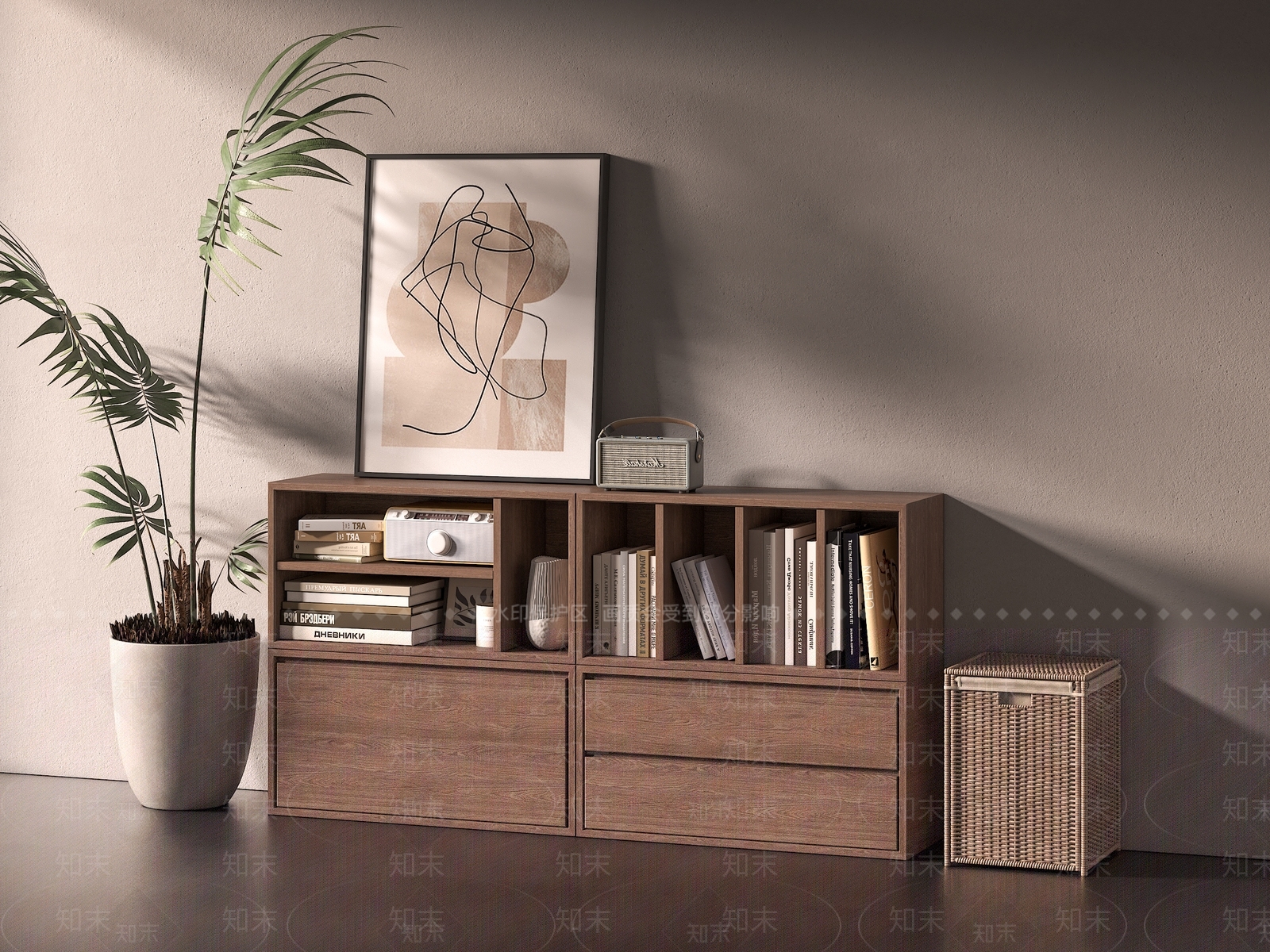 现代书柜组合模型3D模型3D模型下载【ID:1142354633】