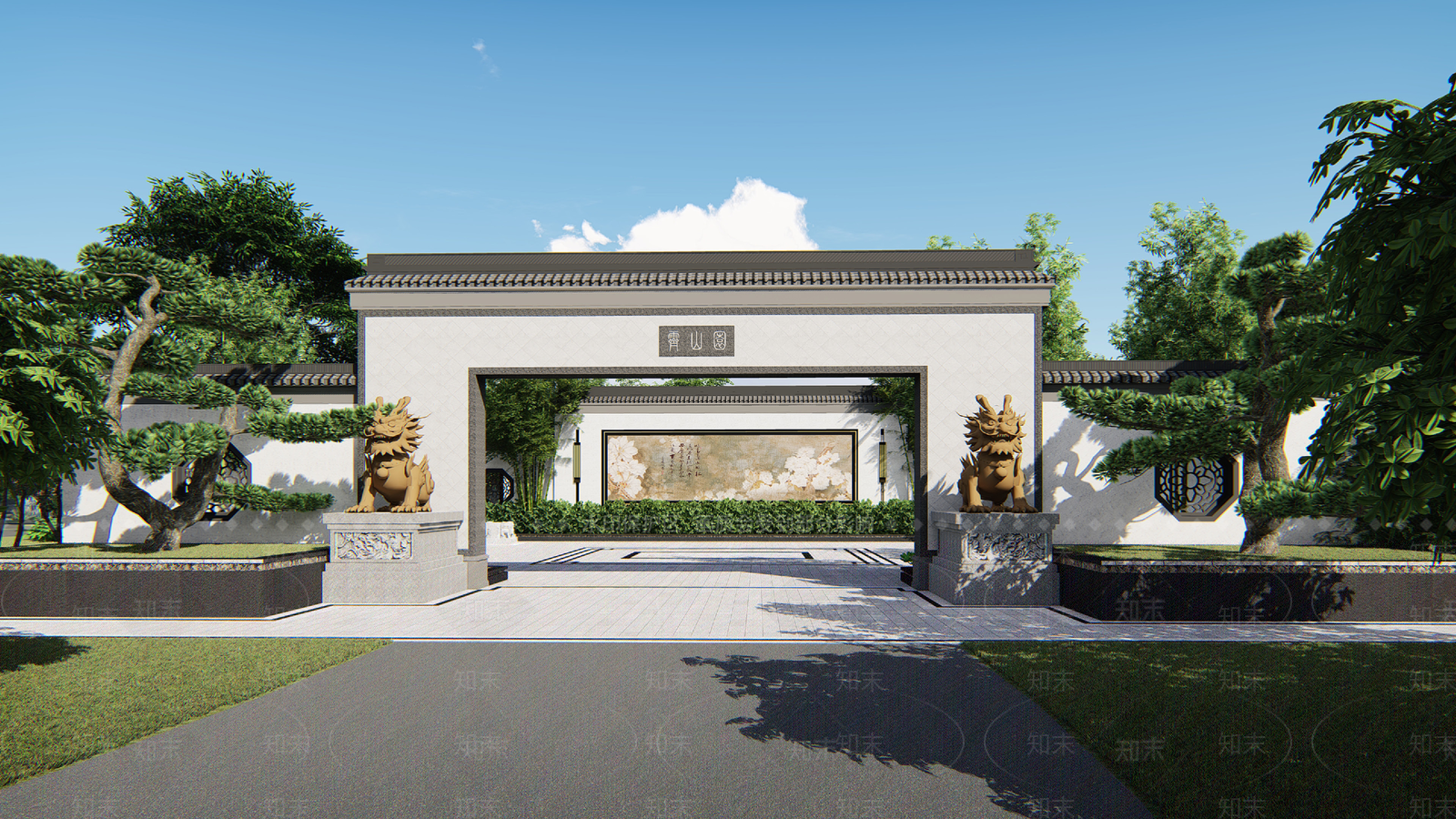 新中式口袋公园SU模型下载【ID:1142355408】