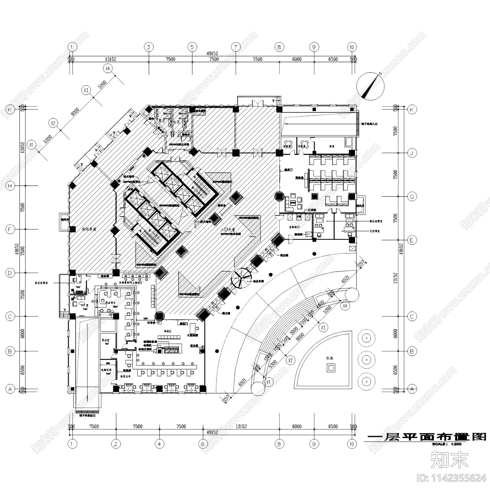 青岛华夏银行室内装饰cad施工图下载【ID:1142355624】