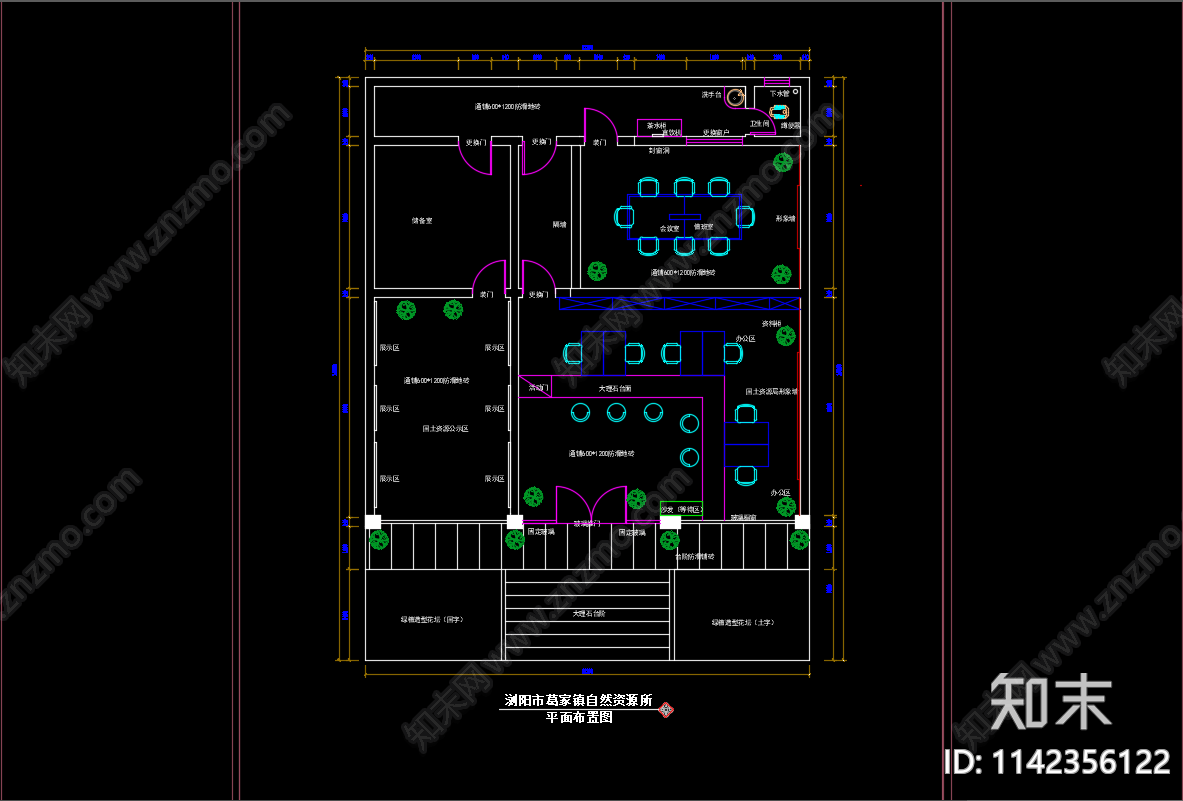 浏阳市葛家镇自然资源所办公空间室内cad施工图下载【ID:1142356122】