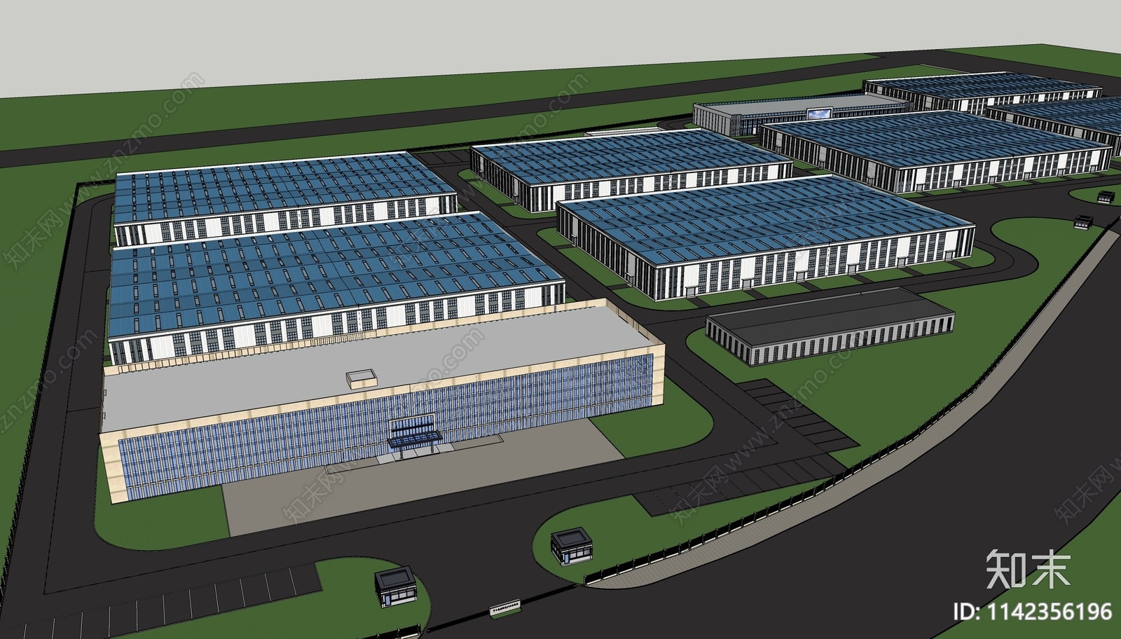 现代工业厂房SU模型下载【ID:1142356196】