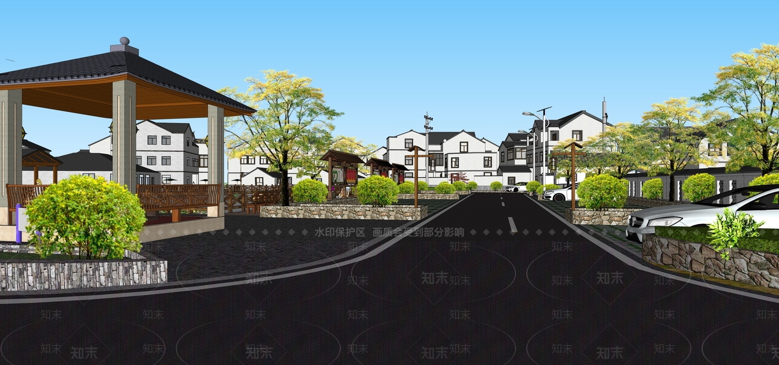 新中式美丽乡村SU模型下载【ID:1142357033】