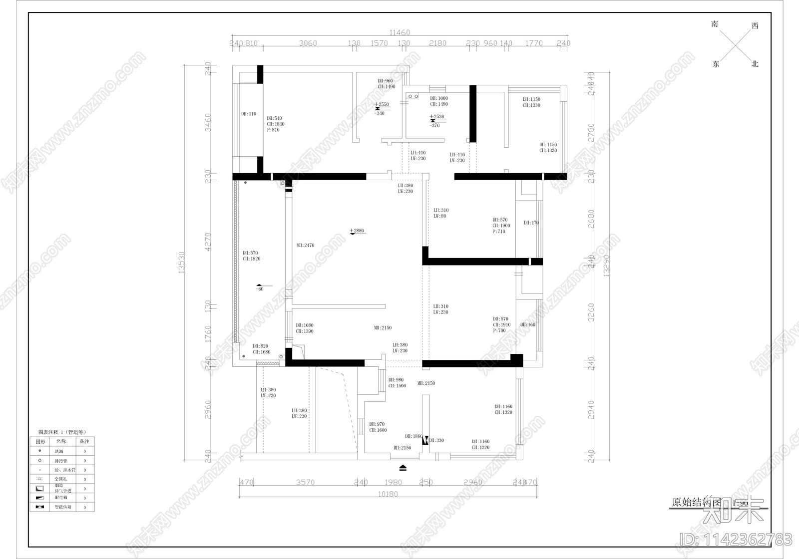 160平5房现代简约大平层家装室内cad施工图下载【ID:1142362783】