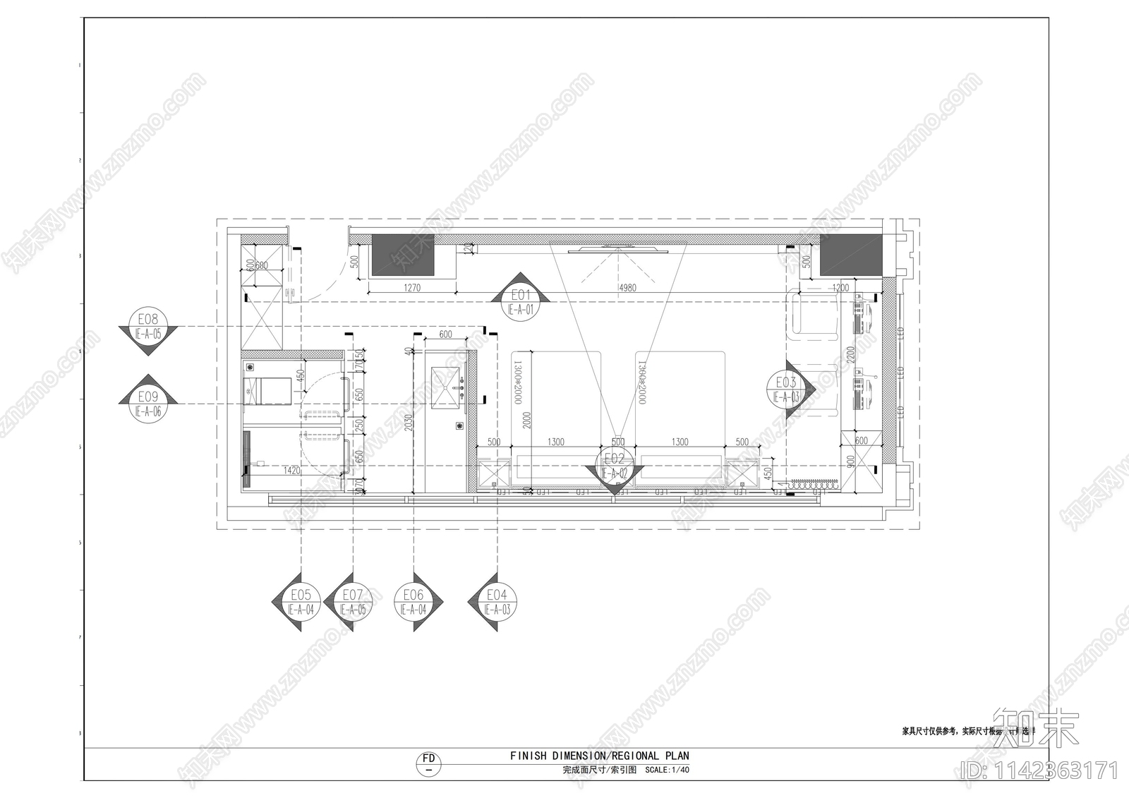 电竞酒店标间施工图下载【ID:1142363171】