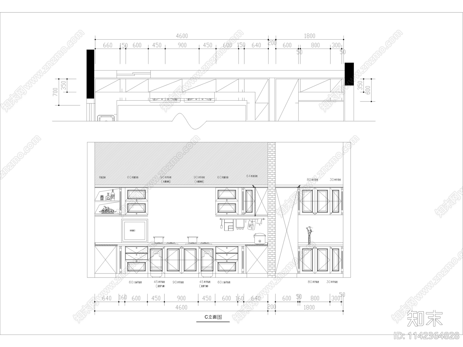 定制家居家具厨房橱柜施工图下载【ID:1142364828】