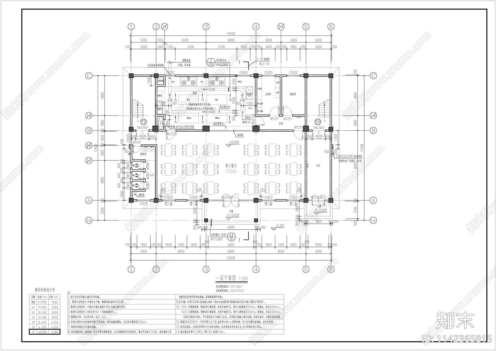 综合楼建筑含食堂宿舍cad施工图下载【ID:1142365815】