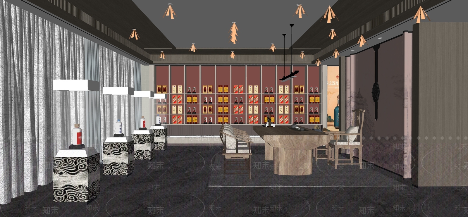 新中式烟酒店SU模型下载【ID:1142367230】