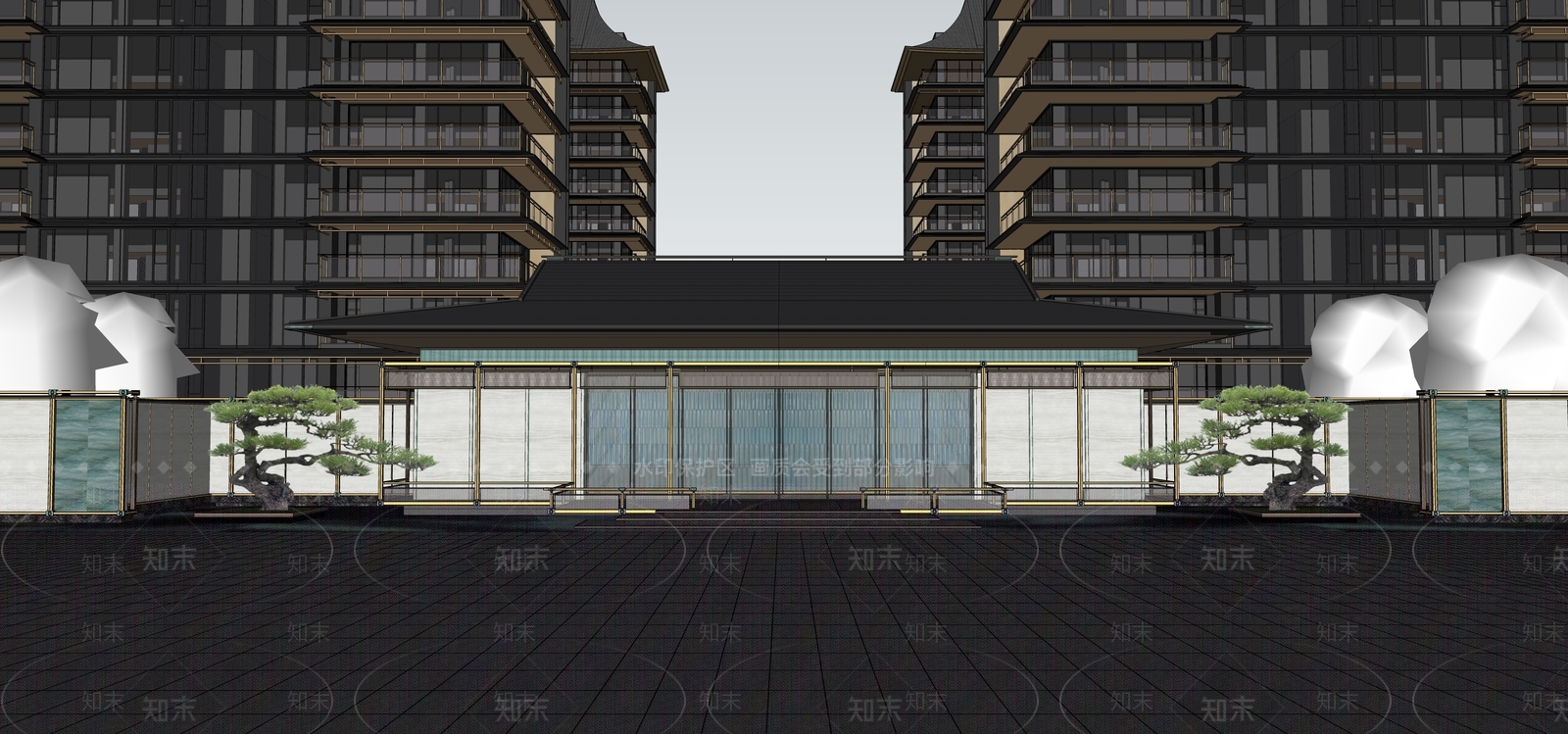 新中式入口大门SU模型下载【ID:1142369355】_知末su模型网