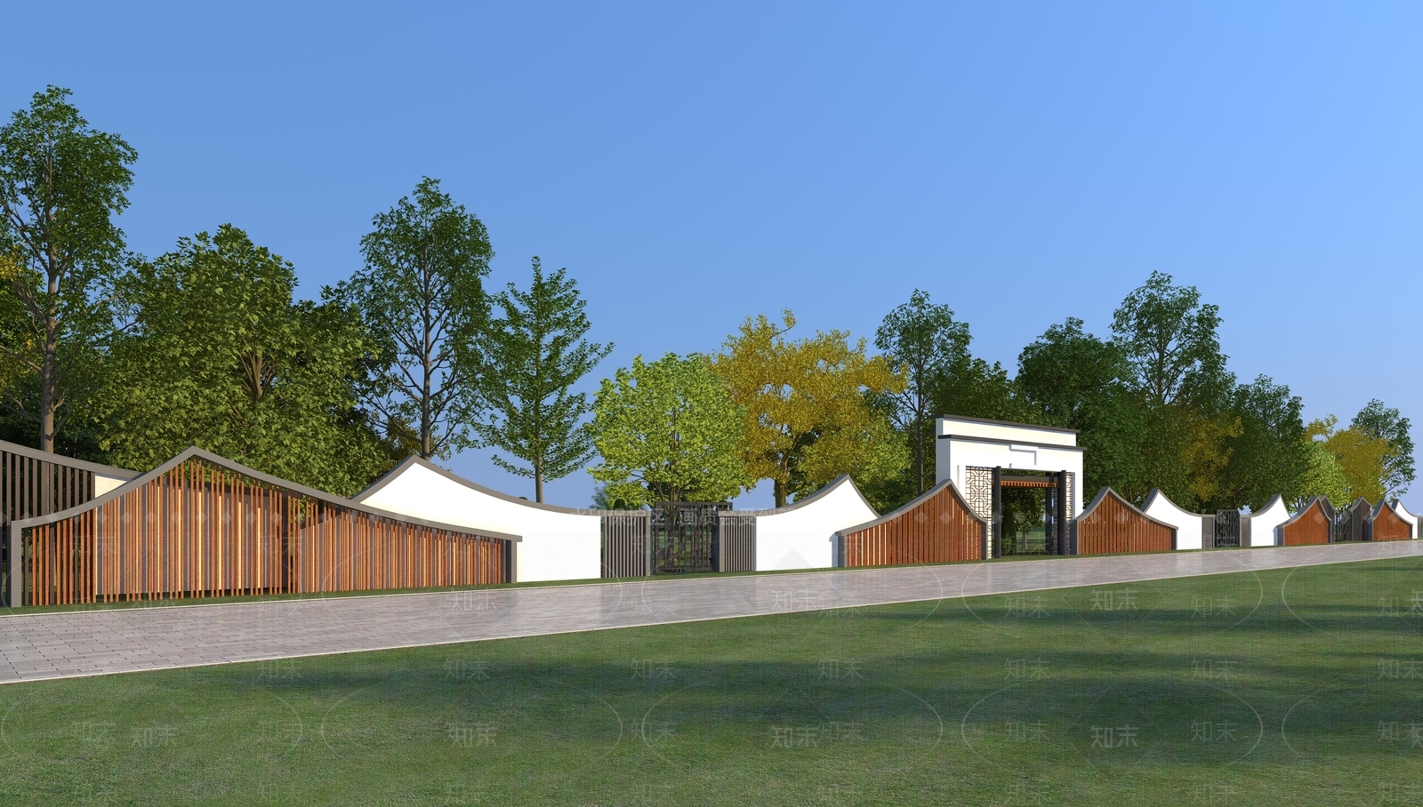 中式围墙大门3D模型下载【ID:1142369489】