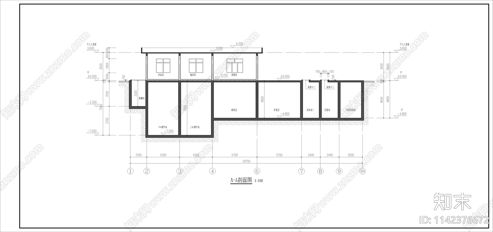 县城中医院污水处理站建筑cad施工图下载【ID:1142376672】