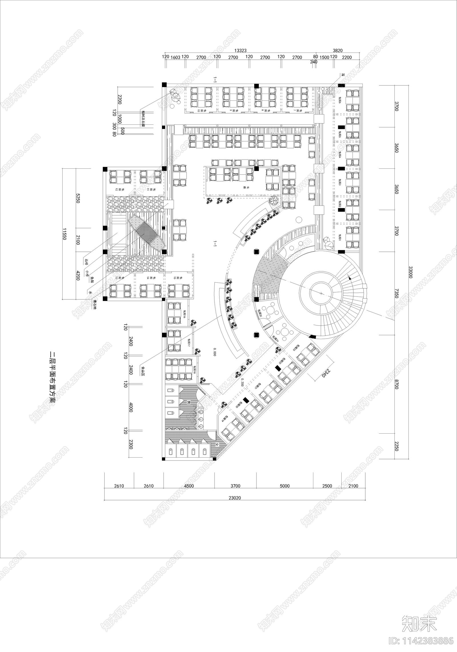 秀水茶楼室内装修cad施工图下载【ID:1142383886】