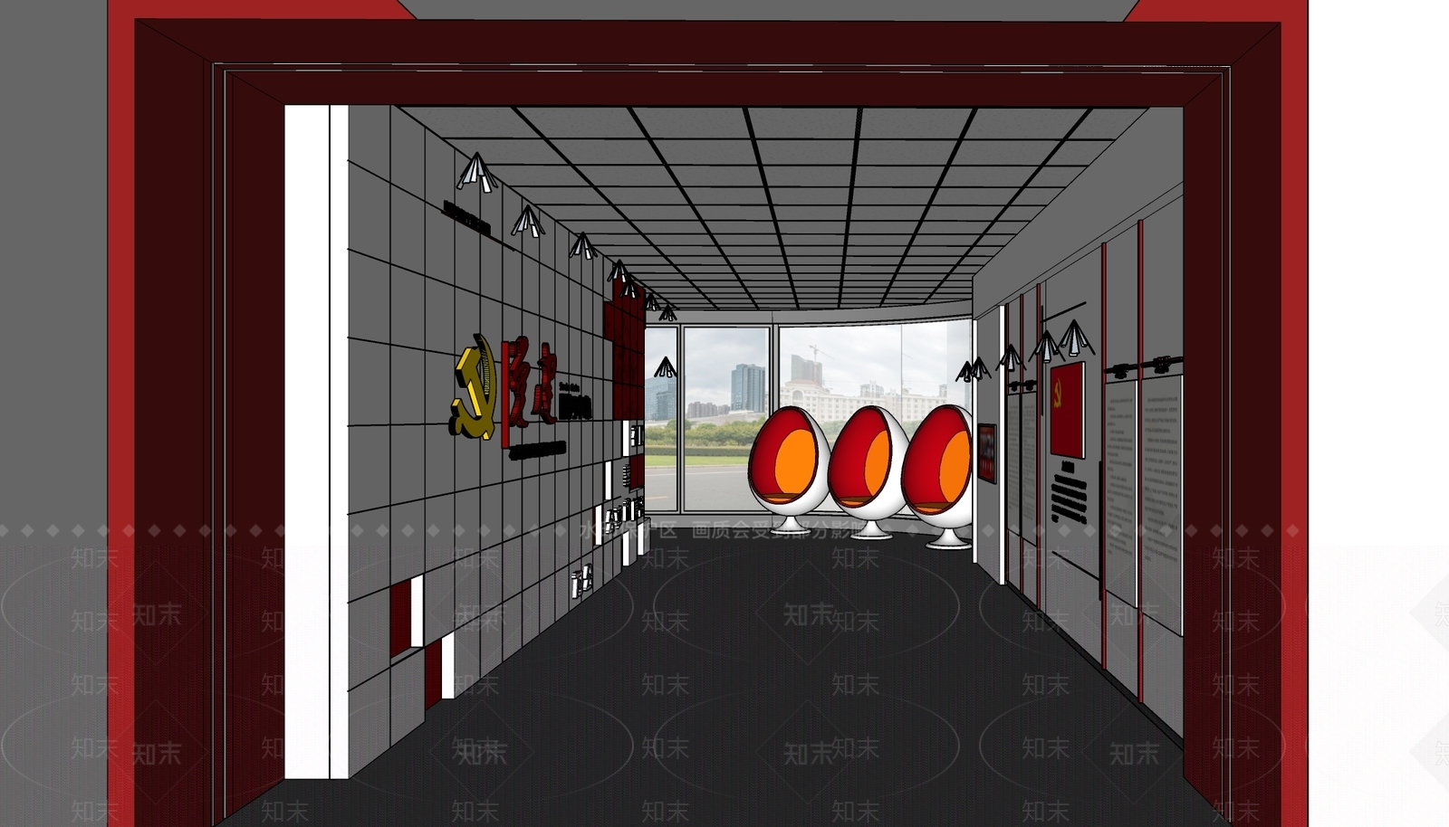 现代党建展厅SU模型下载【ID:1142386055】