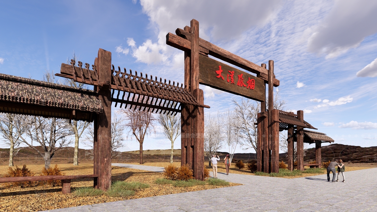 现代景区入口大门SU模型下载【ID:1142386305】_知末su模型网