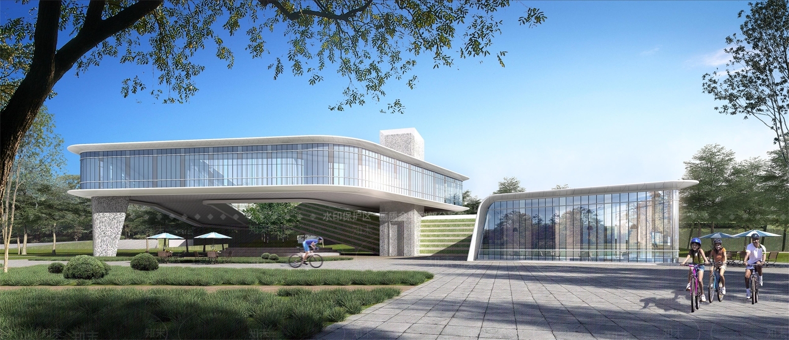 现代城市展览馆建筑SU模型下载【ID:1142386376】