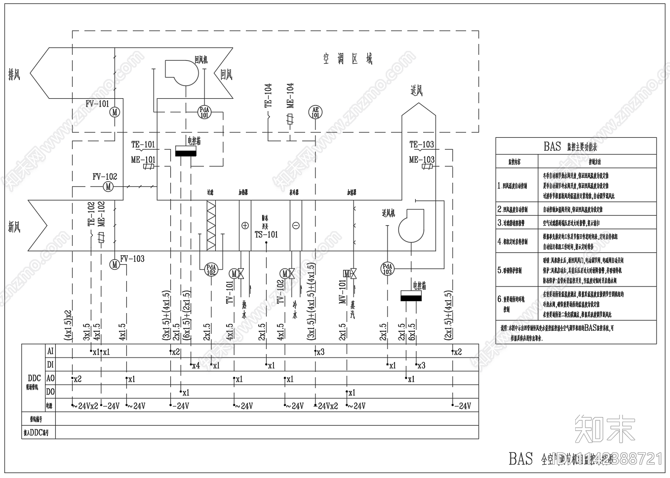 BAS空调自控监控系统cad施工图下载【ID:1142388721】