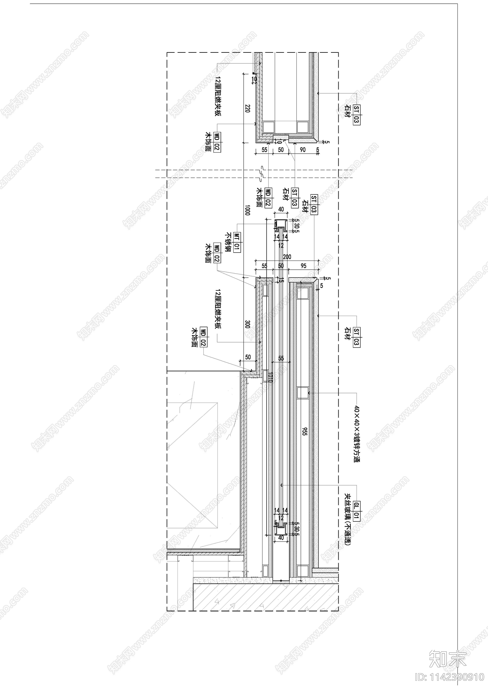 三联动及单扇推拉门节点cad施工图下载【ID:1142390910】