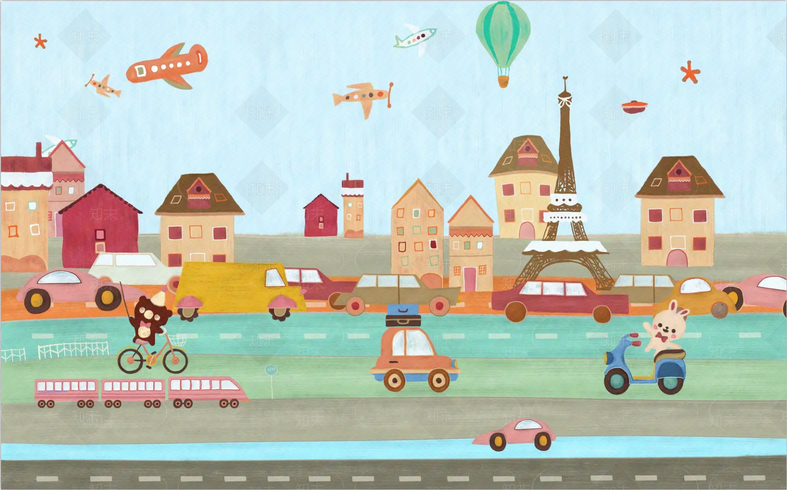 房子汽车卡通壁纸贴图贴图下载【ID:1142406209】