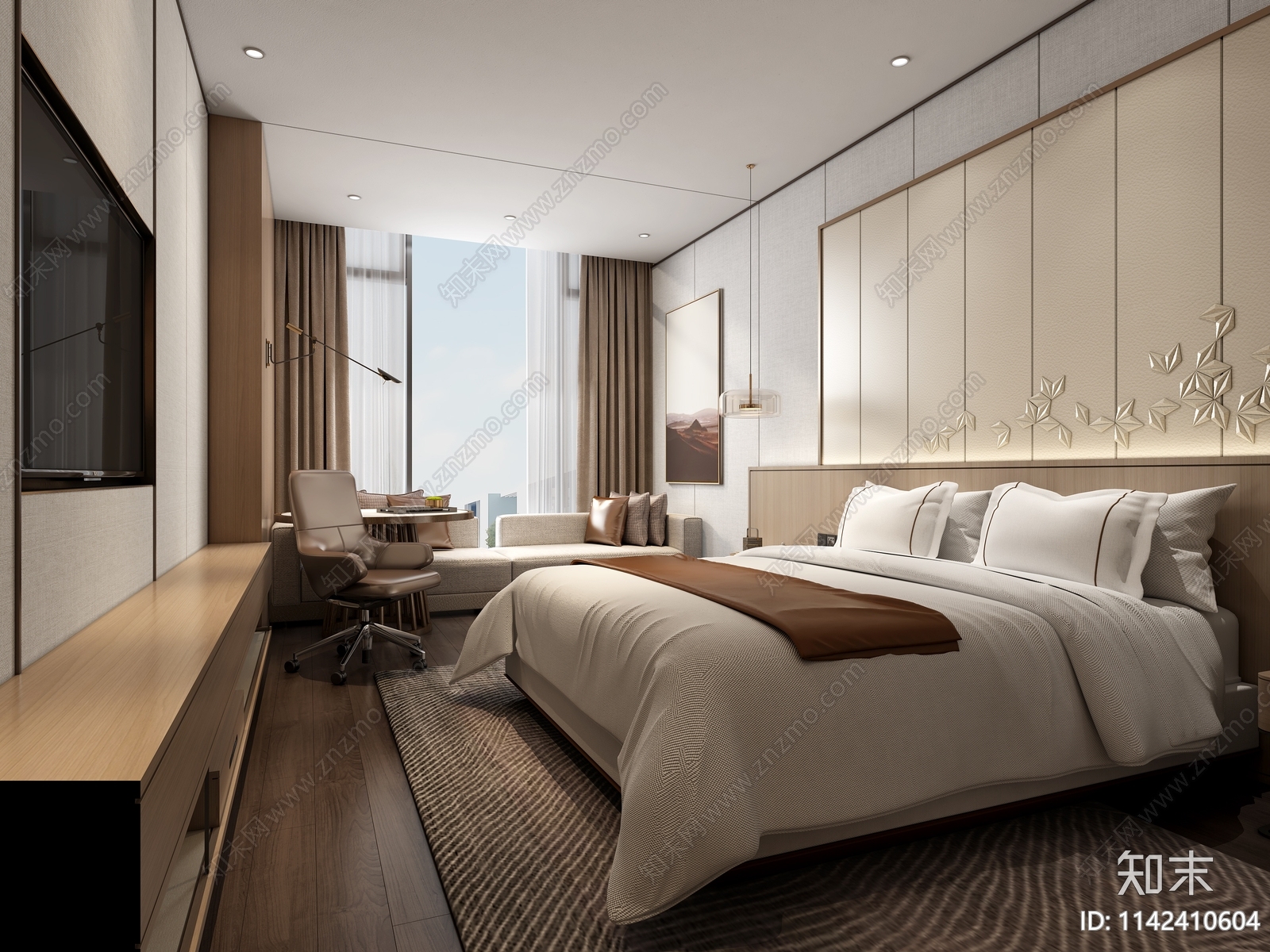 现代星级酒店客房3D模型下载【ID:1142410604】_知末3d模型网