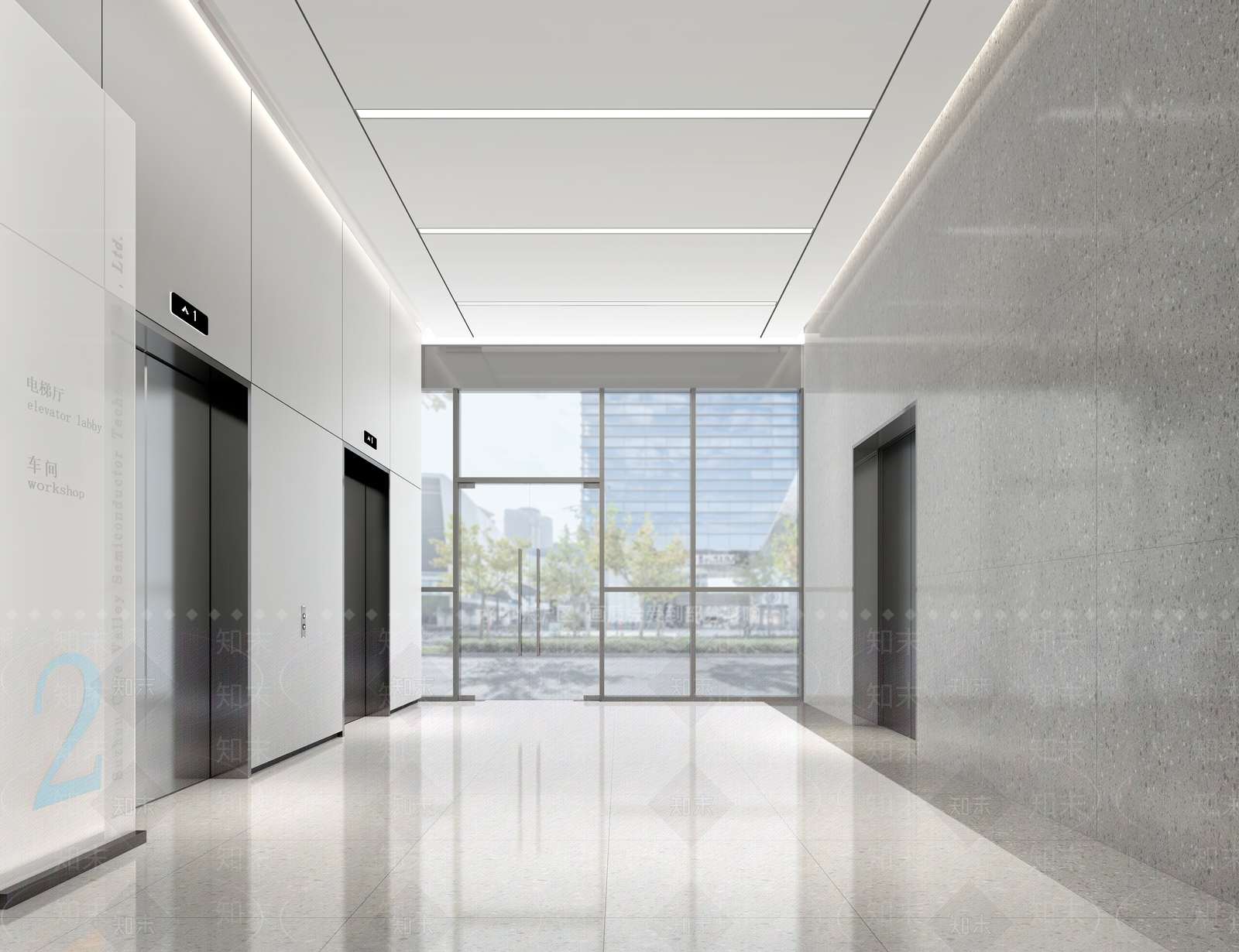 现代办公楼门厅及电梯厅3D模型下载【ID:1142415602】_知末3d模型网