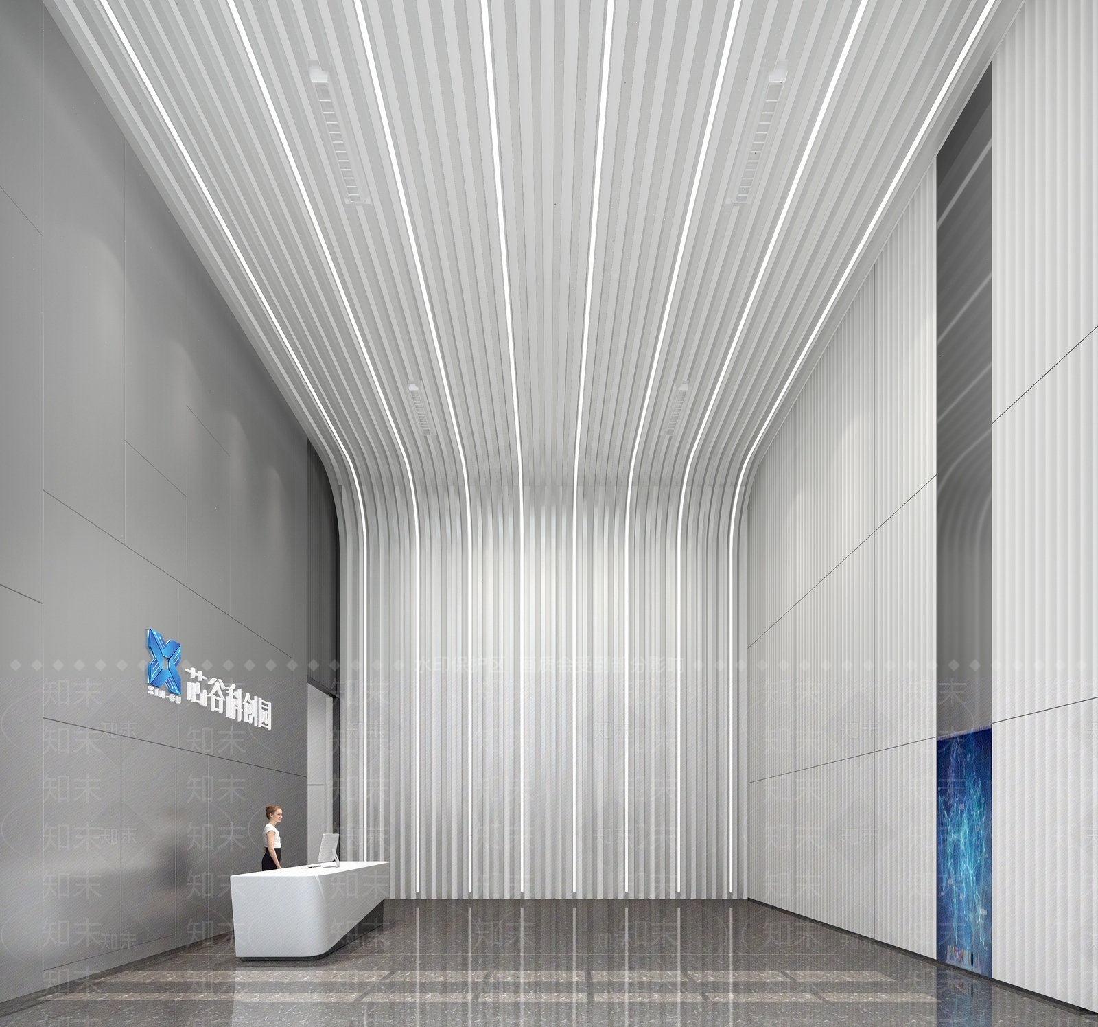 现代办公楼门厅及电梯厅3D模型下载【ID:1142415602】