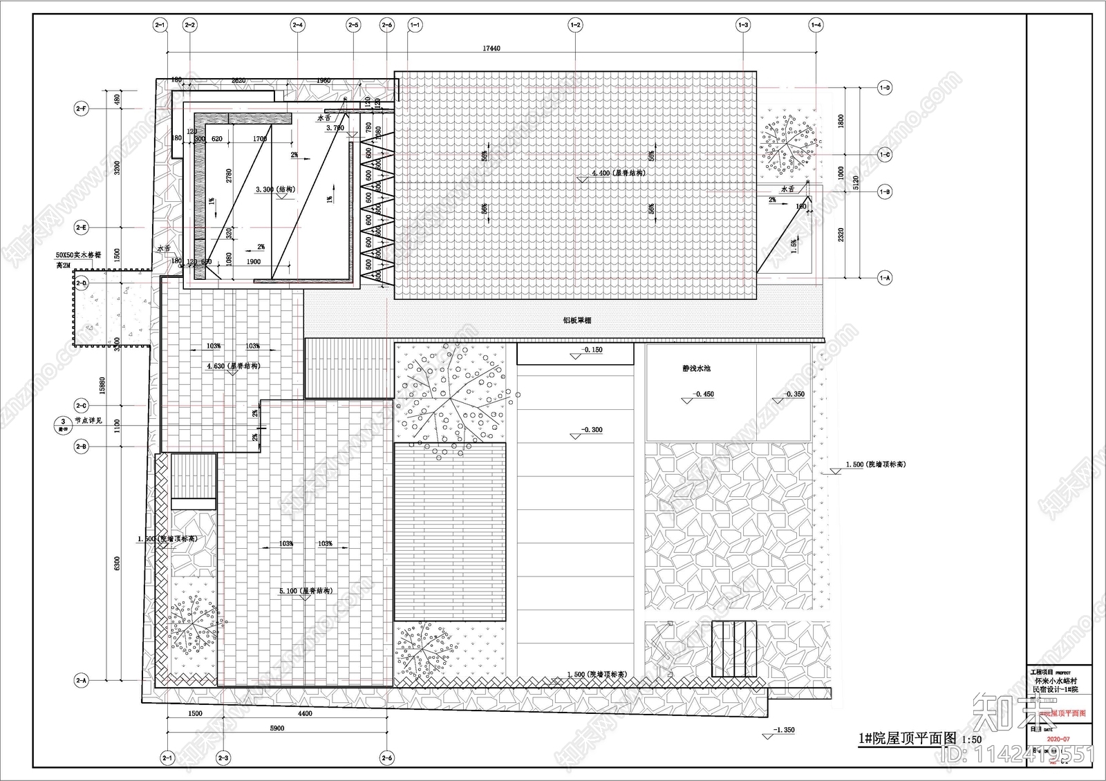 张家口北方民宿小水峪建筑cad施工图下载【ID:1142419551】