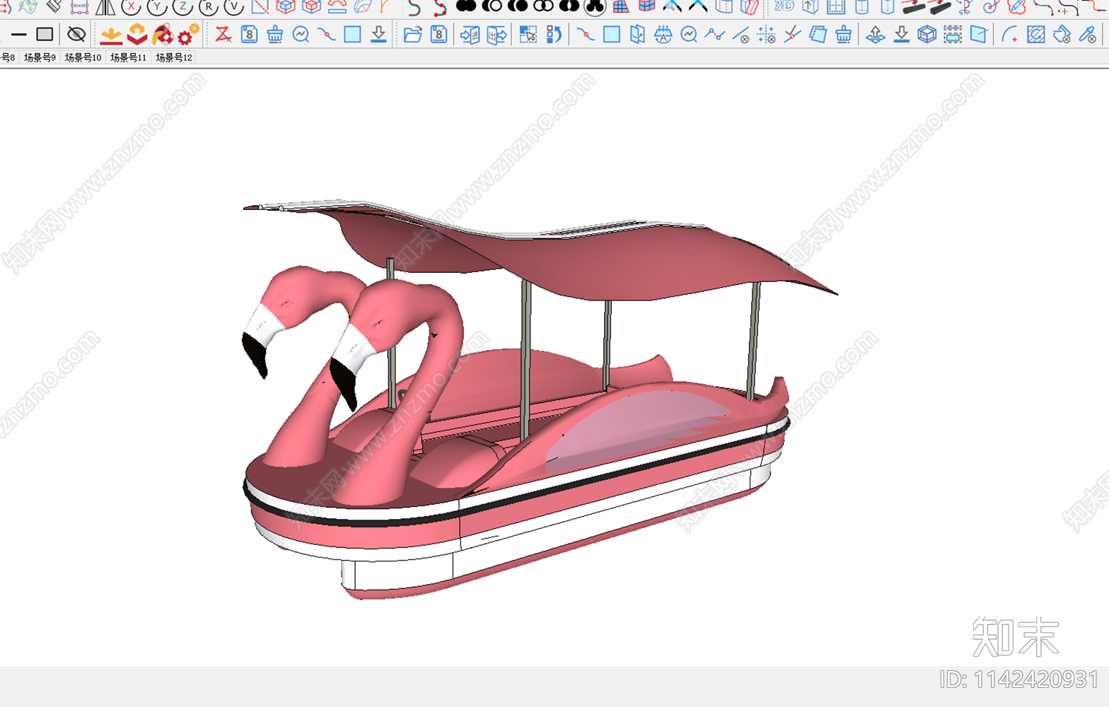 火烈鸟鸭船游乐船公园船SU模型下载【ID:1142420931】
