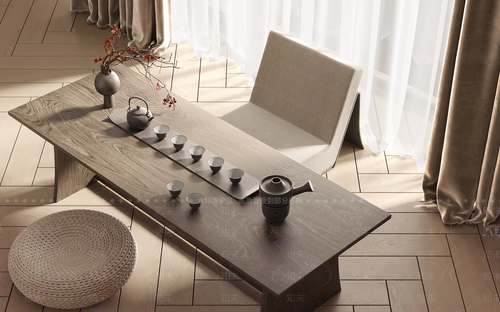 日式茶桌椅3D模型下载【ID:1142421263】