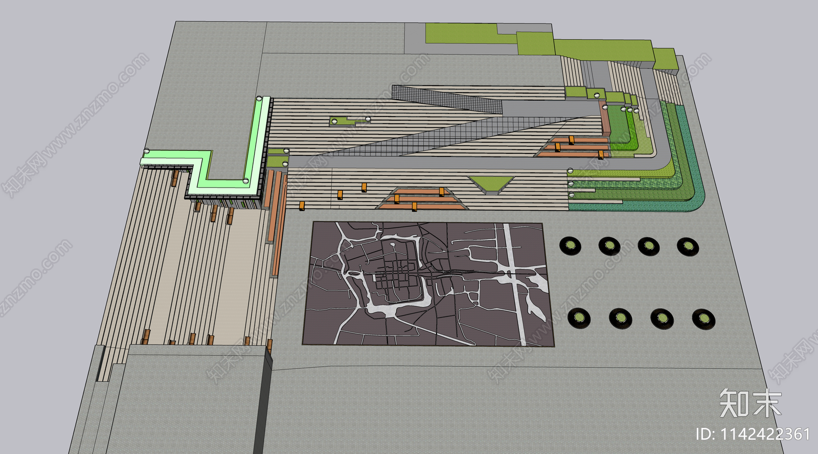 现代下沉广场景观SU模型下载【ID:1142422361】