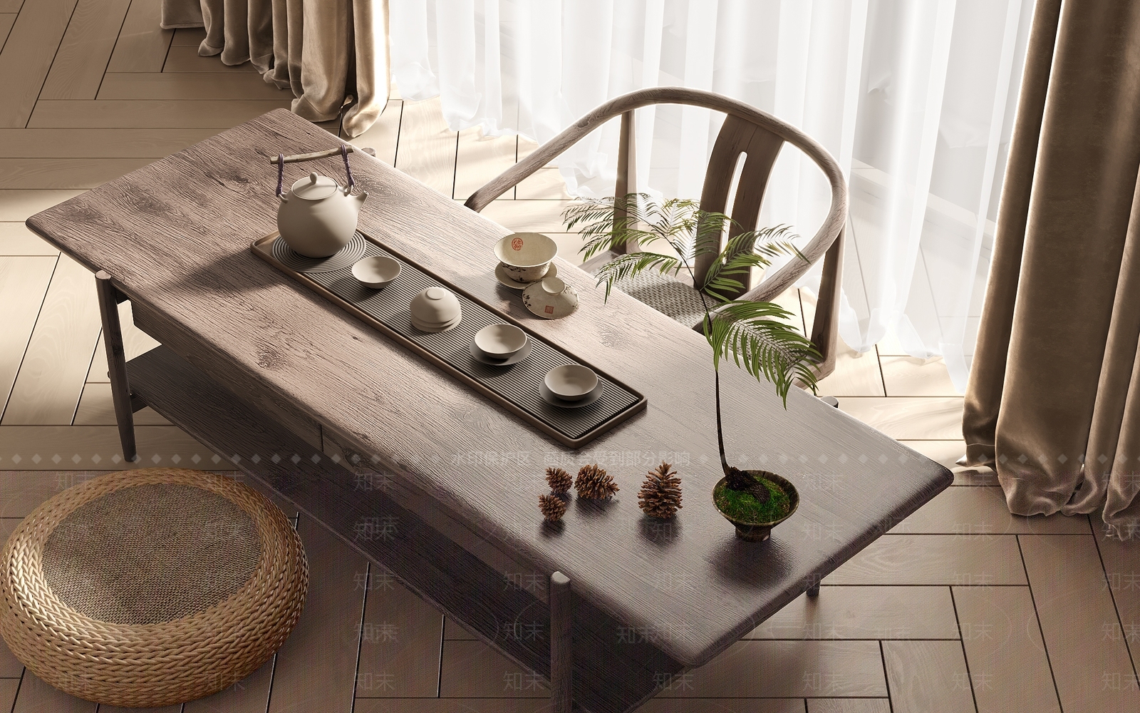 日式茶桌椅3D模型下载【ID:1142425619】