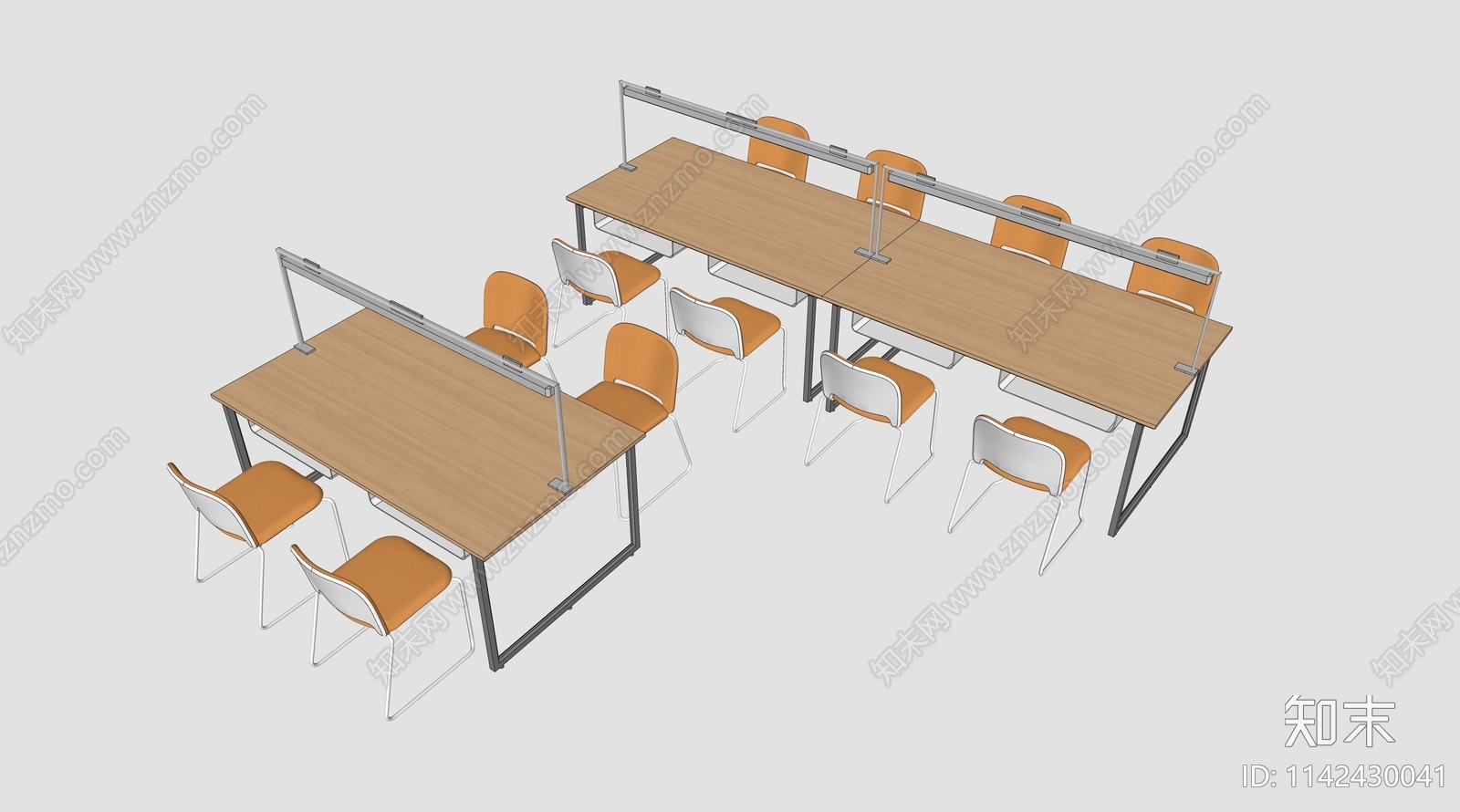 现代图书馆书桌椅组合SU模型下载【ID:1142430041】